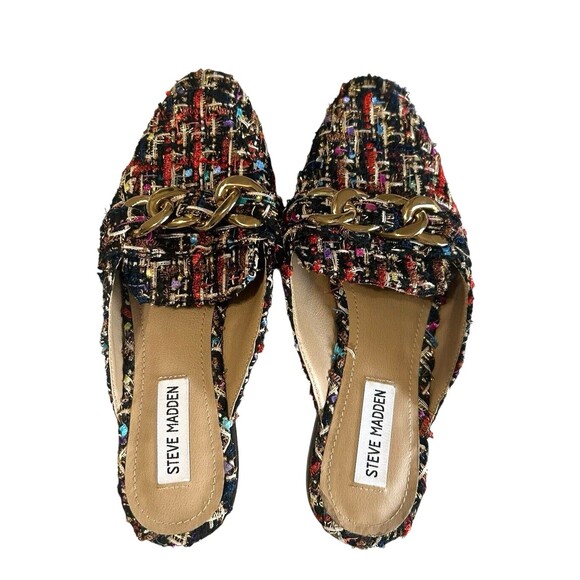Steve Madden Multicolor Tweed Loafers with Gold Chain - Picture 6 of 11